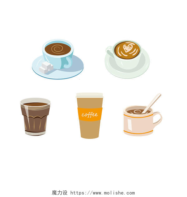 饮料咖啡元素卡通风格咖啡杯免抠PNG